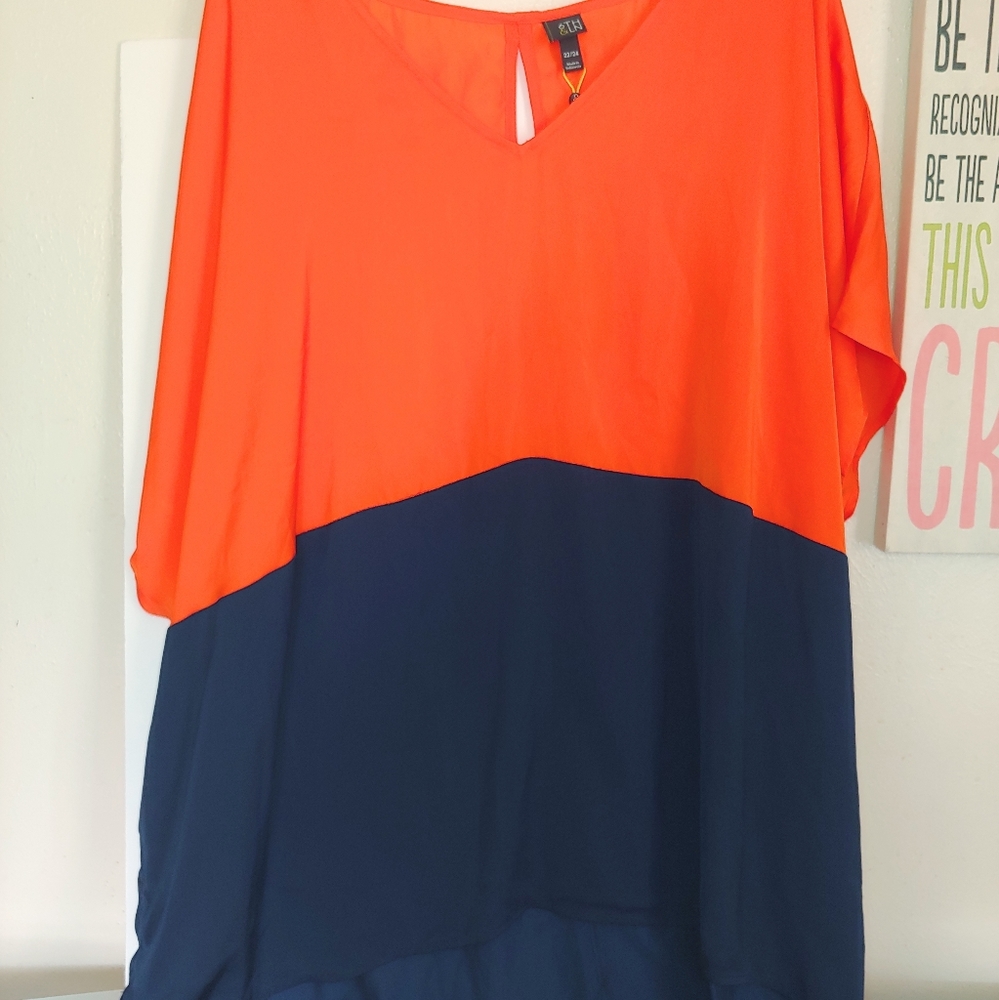NWT 6TH & LN Black &Orange Sheer Blouse Sz 22/24
